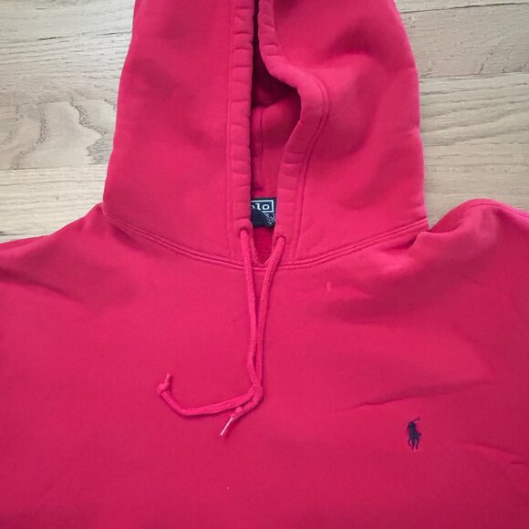 Polo Ralph Lauren Hoodie Sweatshirt Mens Large Red Distressed Faded Damaged - Picture 12 of 14